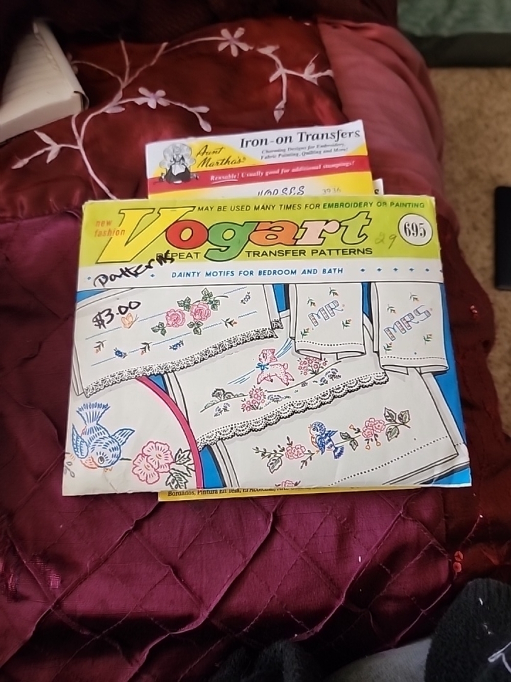 Vintage Vogart Iron-On Transfer Patterns - Floral & Bird Motifs